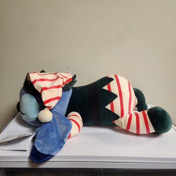 Disney Sleeping Stitch Plush Jumbo 24" Holiday Elf Pajamas Cuddleez Pillow - Picture 8 of 11